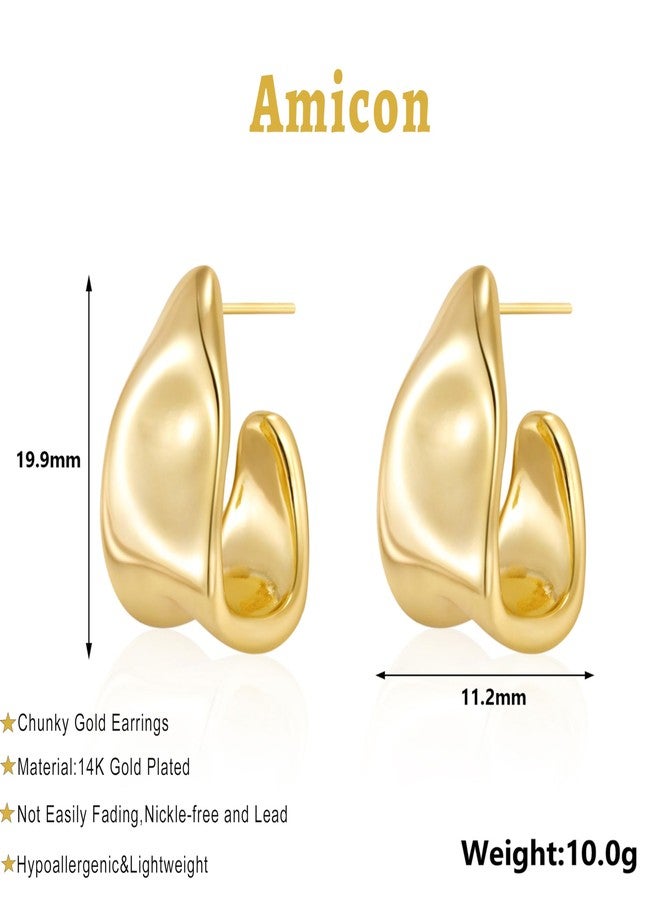 Amicon Gold Earrings for Women,14k Gold Plated Chunky Stud Earrings Statement, Cute Hypoallergenic Trendy Jewelry Gifts, Square-GD - Image 3